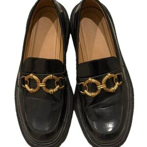 Circus Sam Edelman Black Loafers with Gold Chain Detail